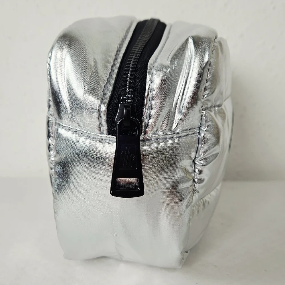 Moncler Parfums Metallic Silver Quilted Cosmetic Travel Pouch GWP NWOT